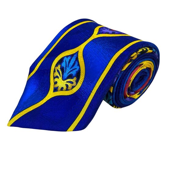 Rush Limbaugh No Baundaries Collections Blue & Yellow Silk Geometric Necktie - Picture 1 of 7